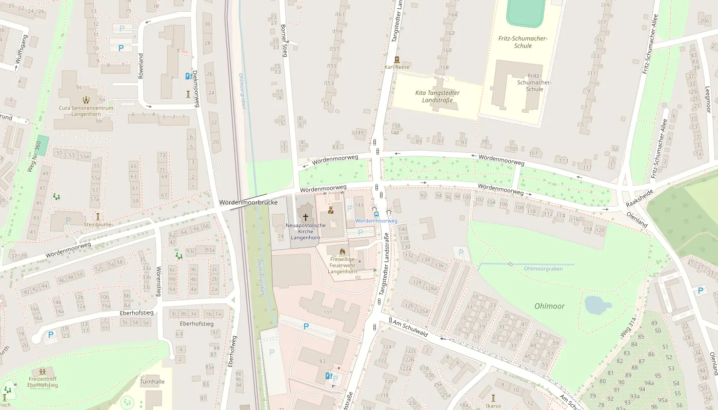Ausschnitt des Stadtplans von Hamburg-Langenhorn mit der Tangstedter Landstraße; in der Mitte liegt Tangstedter Landstraße 143